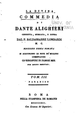 Dante Alighieri: La divina commedia (1822, Nella stamperia deRomanis)